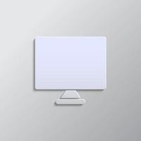 monitor, computer paper style, iocn. Grey color vector background- Paper style vector icon.