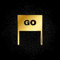 flag, go, launch gold icon. Vector illustration of golden particle background. gold icon