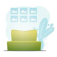 Beautiful Bed and houseplant. Background with space for your character. flat illustration. vector