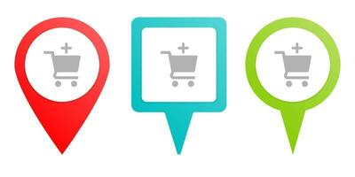 add, buy, shop. Multicolor pin vector icon, diferent type map and navigation point. on white background