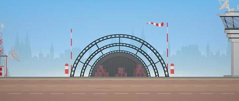 Military airport, runway and flight control point. Cartoon style. vector