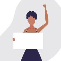 A woman protests with a banner. The concept of expressing thoughts, dissatisfaction and protests. Flat style. Vector. vector