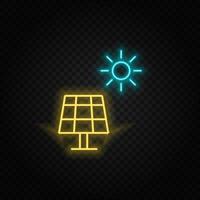 solar, charge, battery neon vector icon. Blue and yellow neon vector icon. Vector transparent background