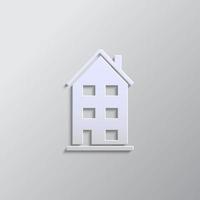 Building, home paper style, icon. Grey color vector background- Paper style vector icon.