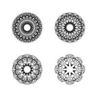 Set of four ethnic round mandala ornaments isolated on white background. Vector illustration. Geometric flower.