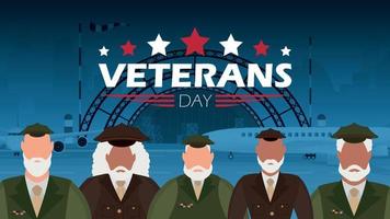 Veterans day banner with a wished man in uniform. Vector. vector