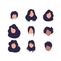 Large Set of Faces Women with different hairstyles and different nationalities. Isolated on white background. Vector. vector