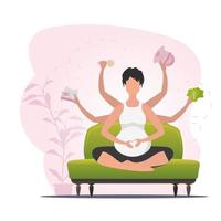 Pregnant woman in the lotus position. Pregnant woman practicing yoga. vector