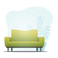 Empty Bed and houseplant. Background with space for your character. Cartoon style. vector