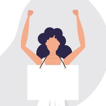 A woman with an empty banner in her hands. The concept of expressing thoughts, dissatisfaction and protests. Flat style. Vector. vector