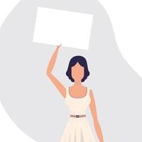 A cute girl is protesting with a banner. Protest concept. Flat style. Vector illustration.