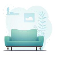 Empty sofa and houseplant. Background with space for your character. Cartoon style. vector