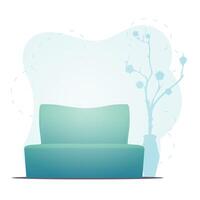Beautiful sofa and houseplant. Background with space for your character. flat illustration. vector
