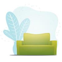 Empty sofa and houseplant. Background with space for your character. Cartoon style. vector