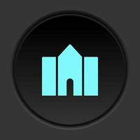 Round button icon, building, college. Button banner round, badge interface for application illustration on dark background vector