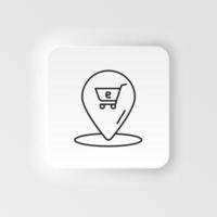 E-commerce neumorphic style vector icon location, grocery cart outline vector icon icon set