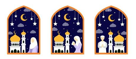 Ramadan Scene Bundle Flat Design vector