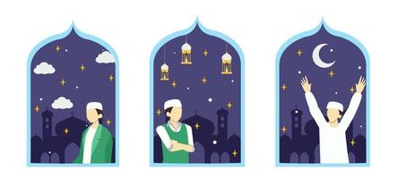 Ramadán escena haz plano diseño vector
