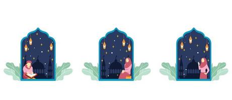 Ramadan Scene Bundle Flat Design vector