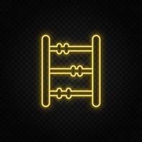 Yellow neon icon abacus, counting. Transparent background. Yellow neon vector icon on dark background