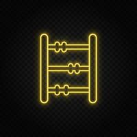 Yellow neon icon abacus, counting. Transparent background. Yellow neon vector icon on dark background