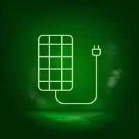 Solar, charger neon vector icon. Save the world, green neon, Green background