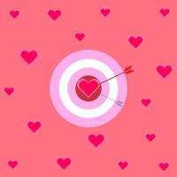 Arrow hit to heart in center of dartboard. vector