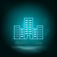 Neon building blue. Blue neon, Building vector icon. Vector background