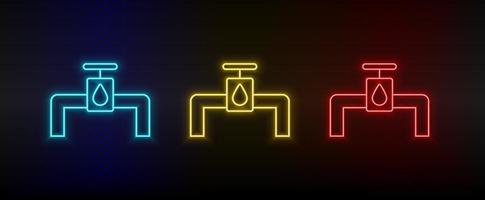 Neon icon set pipes, energy, water. Set of red, blue, yellow neon vector icon on transparency dark background