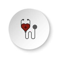 Round button for web icon, Diseases, stethoscope, heart. Button banner round, badge interface for application illustration on white background vector