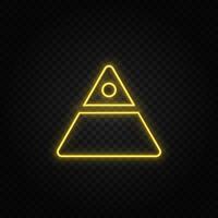 Yellow neon icon finance, pyramid.Transparent background. Yellow neon vector icon on dark background