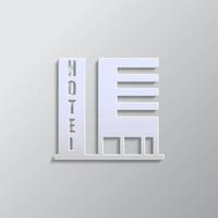 building, hotel paper style, icon. Grey color vector background- Paper style vector icon.