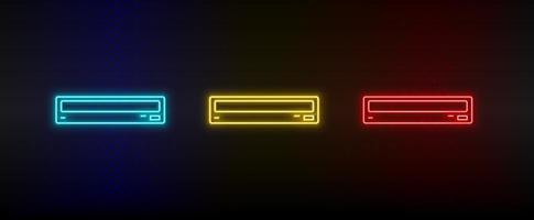 Neon icon set Sd. Set of red, blue, yellow neon vector icon on transparency dark background