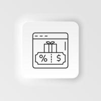 comercio electrónico neumorfo estilo vector icono web sitio, página, caja de regalo, cupón contorno vector icono icono conjunto