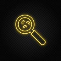 Yellow neon icon germs, lab research. Transparent background. Yellow neon vector icon on dark background