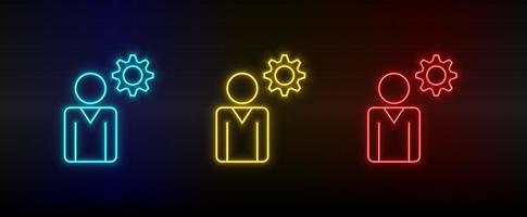 Neon icon set brainstorming, business. Set of red, blue, yellow neon vector icon on transparency dark background