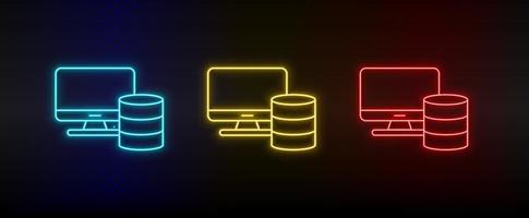 Neon icon set Memory computer. Set of red, blue, yellow neon vector icon on transparency dark background