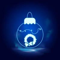 Navidad pelota fumar efecto neón icono. Navidad decoración vector ilustración aislado en azul.vector neón icono ilustración en blanco antecedentes