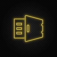 Yellow neon icon deposit, gold, safe.Transparent background. Yellow neon vector icon on dark background