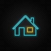 Building, home neon vector icon. Blue and yellow neon vector icon. Vector transparent background