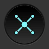 Round button icon, atom, atom bond. Button banner round, badge interface for application illustration on dark background vector