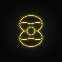 Yellow neon icon business, metaphor, pearl.Transparent background. Yellow neon vector icon on dark background