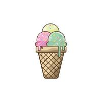 Ice cream pastel cartoon color style for summer isolated on white background. Vector illustration