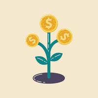 Growth money tree plant with coin dollar. Investment financial trading stock for business. Vector illustration