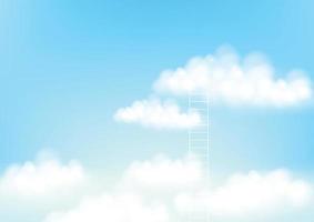 Ladder leading to cloud realistic on blue sky. Vector illustration