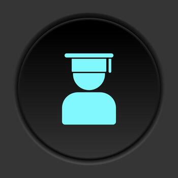 Round button icon, graduate, graduation, avatar. Button banner round, badge interface for application illustration on dark background vector
