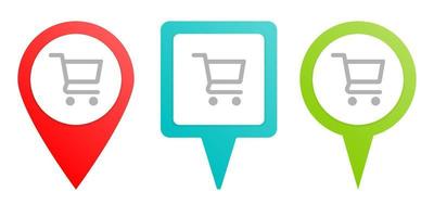 cart, shopping. Multicolor pin vector icon, diferent type map and navigation point. on white background