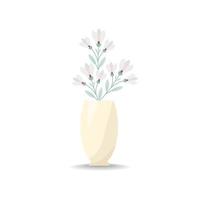 Bouquet of flowers in a vase. Vector illustration in flat style, boho. Blooming carnation flowers, decorative leaves