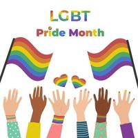 LGBT Pride Month Multiracial hands with hearts. The colors of the rainbow are symbols of LGBT vector