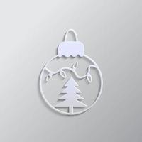 Chrismas tree, ball paper style, icon. Grey color vector background- Paper style vector icon